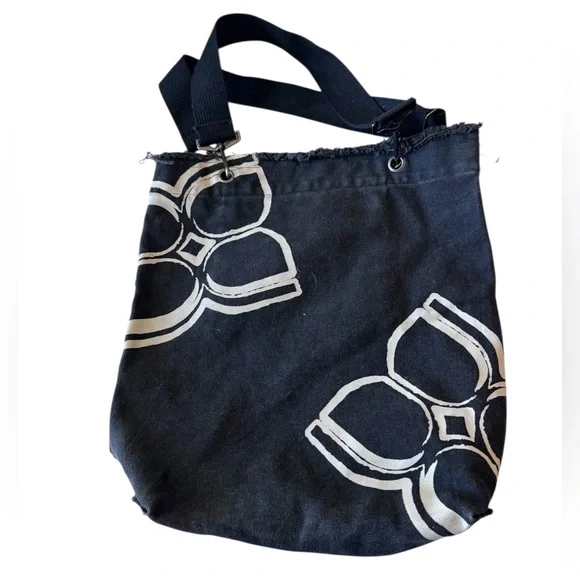 BCBG Max Azria High End Black Canvas Shoulder Bag Beach Surf Tote NICE - Picture 3 of 8